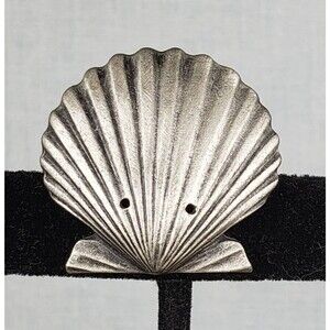 Vintage 1986 JJ Jonette Jewelry Signed Pewter Pin Clamshell Seashell Clam Brooch